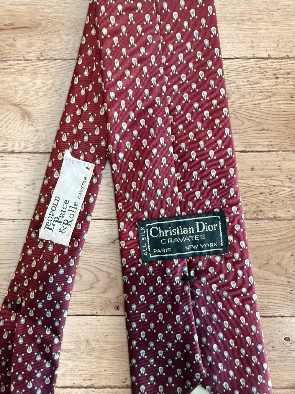 Christian Dior Burgundy Silk Tie with Silver Teardrop Motif